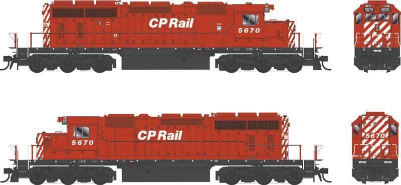GMD SD40-2 - LokSound 5 and DCC - Executive Line -- Canadian Pacific #5670 (Action Red, white, black, No Multimark, 8" Stripes)