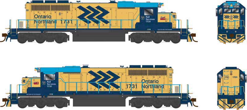 GMD SD40-2 - LokSound 5 and DCC - Executive Line -- Ontario Northland #1731 (yellow, blue, Chevron Logo)