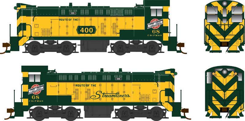 Baldwin VO660 - LokSound 5 and DCC -- Chicago, St. Paul, Minneapolis & Omaha Railway #68 (yellow, green, CNW Schem