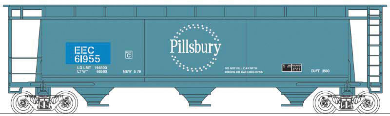 3-Bay Cylindrical Covered Hopper - Ready to Run - Executive Line -- East Erie Commercial EEC/Pillsbury #61966 (blue, whte)