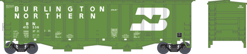 2-Bay Airslide Covered Hopper - Ready to Run -- Burlington Northern #413379 (Cascade Green, white, 1970s Large Logo)