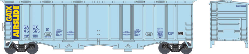 2-Bay Airslide Covered Hopper - Ready to Run -- General American Tankcar #46577 (blue, yellow; Airslide Logo)