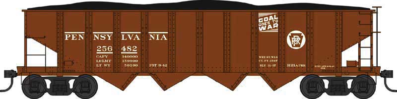 PRR Class H21a 4-Bay Hopper - Ready to Run -- Pennsylvania Railroad 256482 (Tuscan, Circle Keystone, Coal goes to War)