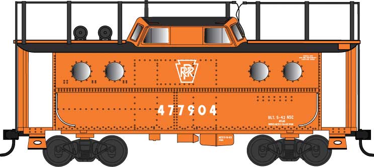 PRR Class N5C Steel Cabin Car (Caboose) - Ready to Run -- Pennsylvania Railroad 477904 (Focal Orange, Antenna, Plain Keystone)