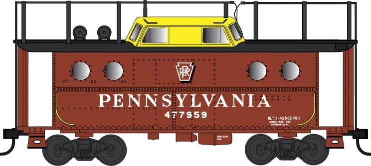 PRR Class N5C Steel Cabin Car (Caboose) - Ready to Run -- Pennsylvania Railroad 478017 (Tuscan, Antenna, Shadow Keystone, yellow Cupol