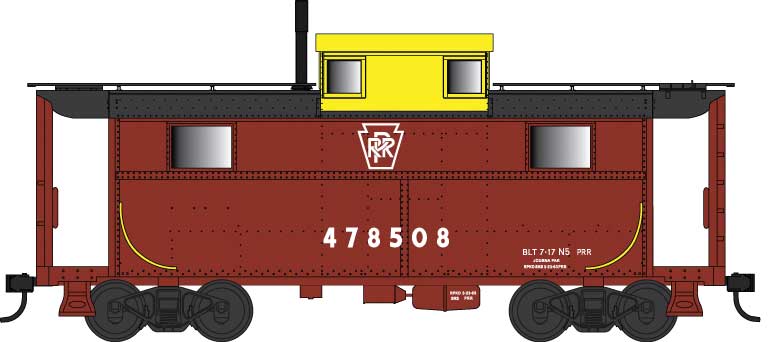 PRR Class N5 Steel Cabin Car (Caboose) - Ready to Run -- Pennsylvania Railroad 478508 (Tuscan, Plain Keystone, yellow Cupola)