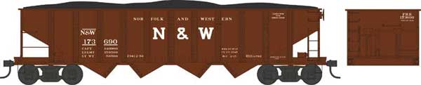 PRR Class H21a 4-Bay Hopper - Ready to Run -- Norfolk & Western 173802 (Class H21a, Blt. 2-15, Boxcar Red, Block N&W)