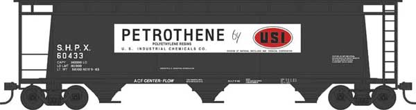 3-Bay Cylindrical Covered Hopper - Ready to Run - Executive Line -- U S Industrial Petrothene 60437 (Blt. 5-63, black, white, red)
