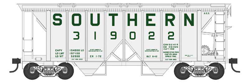 70-Ton 2-Bay Covered Hopper with Open Sides - Ready to Run -- Southern Railway #319081 (gray, green)