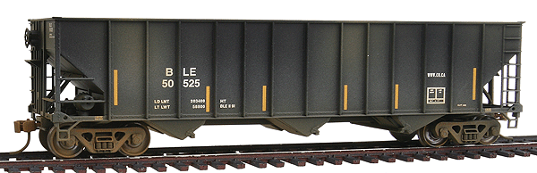 100-Ton Triple Hopper Assembled & Weathered -- Bessemer & Lake Erie #50525 (black, white w/yellow conspicuity stripes)
