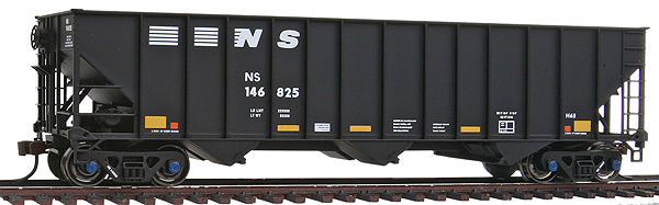 Executive Line 100-Ton 3-Bay Open Hopper Assembled -- Norfolk Southern #146825 (black, white Logo, Conspicuity Stripes, 2008 Schem