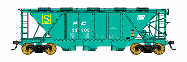 Pennsylvania Railroad Class H30 Covered Hopper - Ready to Run - Executive Line -- Penn Central #32301 (MOW Scheme, Jade Green, white, Small Logo, yellow S Mar