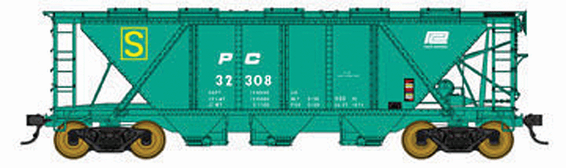 Pennsylvania Railroad Class H30 Covered Hopper - Ready to Run - Executive Line -- Penn Central #32308 (MOW Scheme, Jade Green, white, Small Logo, yellow S Mar