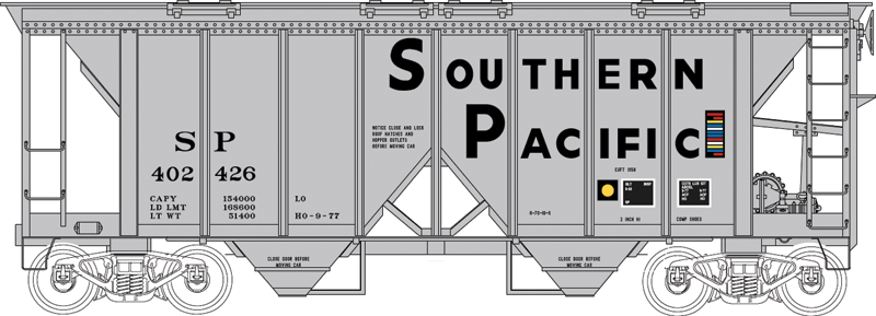 70-Ton 2-Bay Covered Hopper w/Open Sides - Ready to Run - Executive Line -- Southern Pacific #402426 (gray, black, yellow U1 Wheel Dot)-1