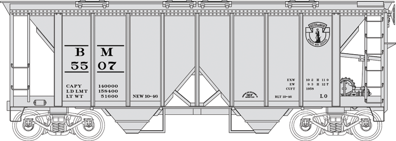 70-Ton 2-Bay Covered Hopper w/Open Sides - Ready to Run - Executive Line -- Boston & Maine #5513 (gray, black, Small Minuteman Logo)
