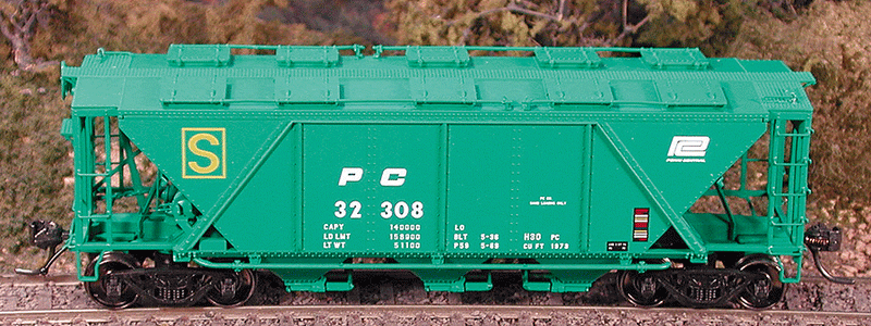 Pennsylvania Railroad Class H30 Covered Hopper - Ready to Run - Executive Line -- Penn Central #32351 (1972, Jade Green, yellow S Markings)