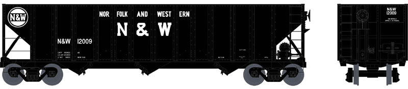 100-Ton 3-Bay Open Hopper - Ready to Run - Executive Line -- Norfolk & Western #10209 (black, white, Hamburger Logo)