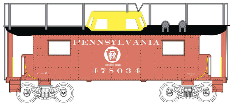 PRR N8 Caboose - Ready to Run - Executive Line -- Pennsylvania Railroad #478034 (Tuscan, Circle Keystone yellow Cupola w/Anten