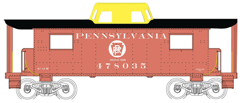 PRR N8 Caboose - Ready to Run - Executive Line -- Pennsylvania Railroad #478036 (Tuscan, Circle Keystone, yellow Cupola)