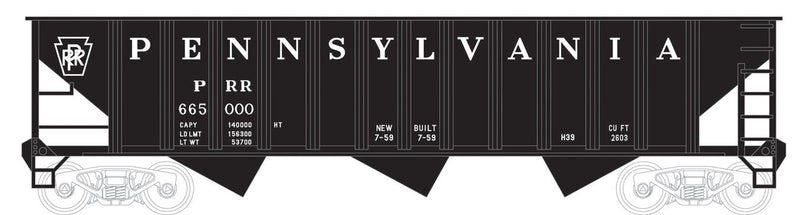70-Ton 12-Panel 3-Bay Hopper - Ready to Run -- Pennsylvania Railroad #665378 (Early H-39, black, Lerge Lettering)