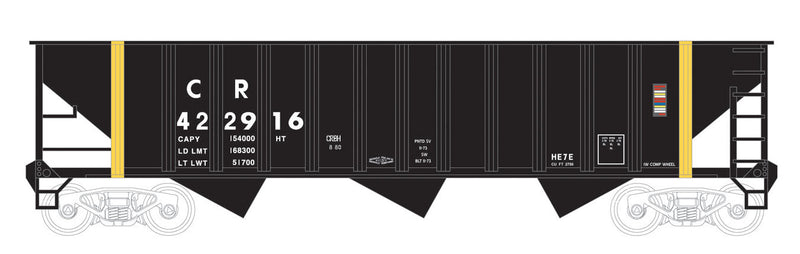70-Ton 12-Panel 3-Bay Hopper - Ready to Run -- Conrail #422916 (Ex-EL, black, yellow Stripes)
