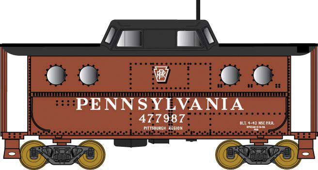 PRR Class N5C Steel Cabin Car (Caboose) - Ready to Run -- Pennsylvania Railroad #477987 (Pittsburgh, Tuscan, black, Shadow Keystone)