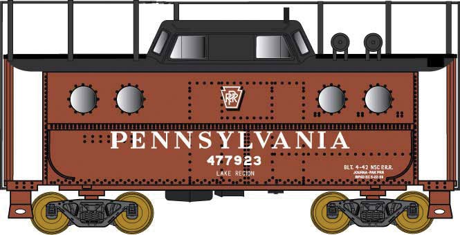 PRR Class N5C Steel Cabin Car (Caboose) w/Antenna - Ready to Run -- Pennsylvania Railroad #477926 (Lake Region, Tuscan, black, Shadow Keystone)