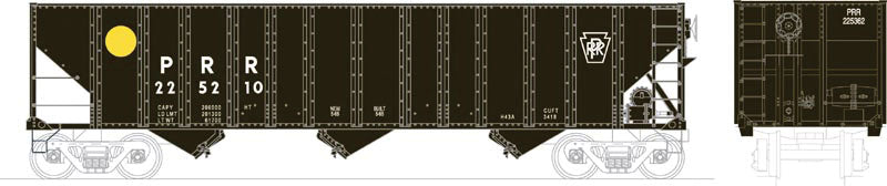 100-Ton 3-Bay Open Hopper - Ready to Run - Executive Line -- Pennsylvania Railroad #225416 (black, yellow Dot, Keystone Logo)