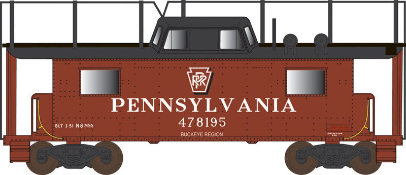 PRR Class N8 Steel Center-Cupola Cabin Car (Caboose) - Ready to Run -- Pennsylvania Railroad #478195 (Buckeye w/Antenna, black Cupola, Shadow Keyst