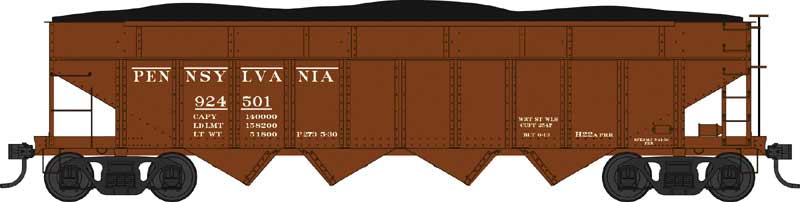 Class H22a 4-Bay Hopper - Ready to Run -- Pennsylvania Railroad 924501 (Tuscan, Early Lettering)