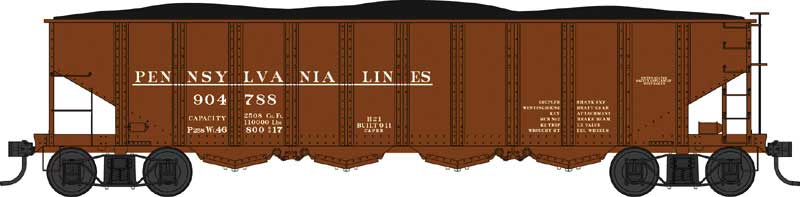 Class H21 4-Bay Hopper with Clamshell Doors - Ready to Run -- Pennsylvania Railroad 904856 (Tuscan, Early C and PRR Lines Lettering)