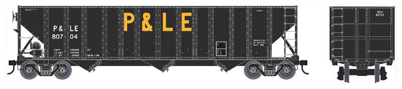 100-Ton 3-Bay Open Hopper - Ready to Run - Executive Line -- Pittsburgh & Lake Erie 80704 (black, yellow, large P&LE)