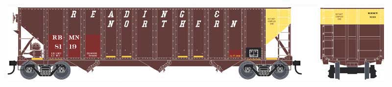 100-Ton 3-Bay Open Hopper - Ready to Run - Executive Line -- Reading & Northern 8197 (Ex-PPLX, Boxcar Red, yellow, Roadname Lettering)