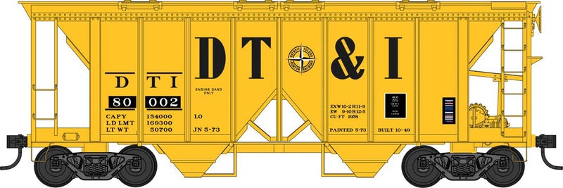 70-Ton 2-Bay Covered Hopper with Open Sides - Ready to Run -- Detroit, Toledo & Ironton 80005 (yellow, black, Large DT&I)
