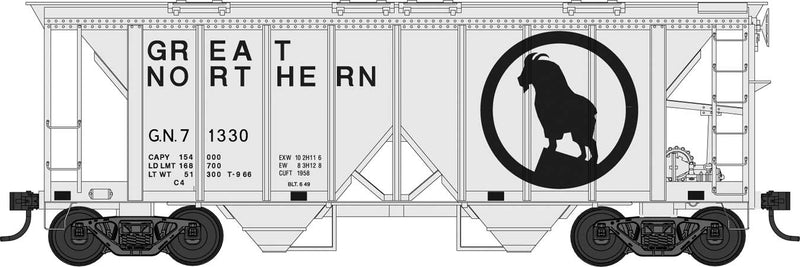 70-Ton 2-Bay Covered Hopper with Open Sides - Ready to Run -- Great Northern 71339 (gray, black, Large Rocky Silhouette)