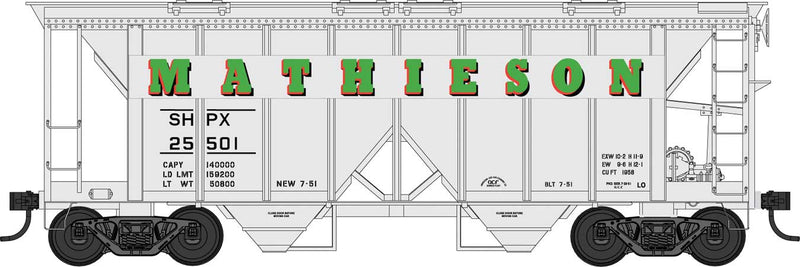 70-Ton 2-Bay Covered Hopper with Open Sides - Ready to Run -- Mathieson 30047 (gray, green)