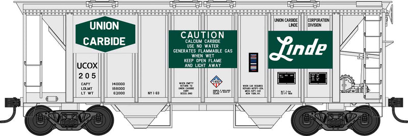 70-Ton 2-Bay Covered Hopper with Closed Sides - Ready to Run -- Union Carbide Linde #205 (gray, green)
