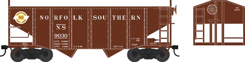 55-Ton Fishbelly Hopper with Peaked Ends - Ready to Run -- Original Norfolk Southern 9038 (Boxcar Red, white, Circular Logo)