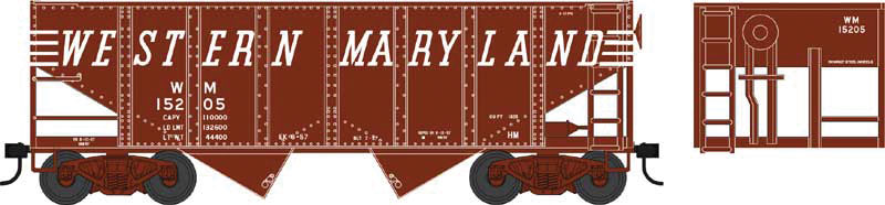 55-Ton Fishbelly Hopper - Ready to Run -- Western Maryland 15245 (Boxcar Red, Speed Lettering)