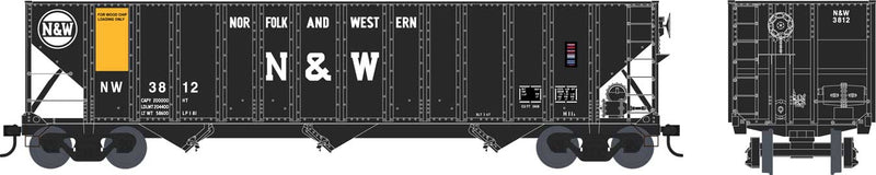 100-Ton 3-Bay Open Hopper - Ready to Run - Executive Line -- Norfolk & Western 3859 (Wood Chip Service, black, yellow, Block N&W)