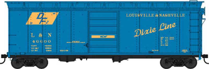 40' Single-Door Steel Boxcar - Ready to Run -- Louisviille & Nashville 46600 (blue, yellow, Dixie Line and DF Logos)