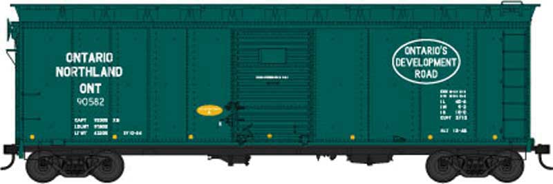40' Single-Door Steel Boxcar - Ready to Run -- Ontario Northland 90998 (green, Ontario's Development Road Slogan)