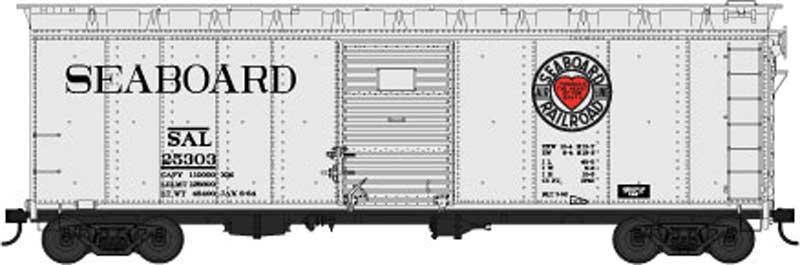 40' Single-Door Steel Boxcar - Ready to Run -- Seaboard Air Line 25379 (silver, black, red Heart Logo, Beer Service)