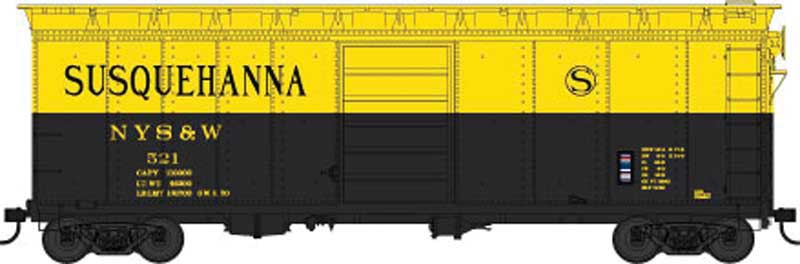 40' Single-Door Steel Boxcar - Ready to Run -- New York, Susquehanna & Western 523 (black, yellow)