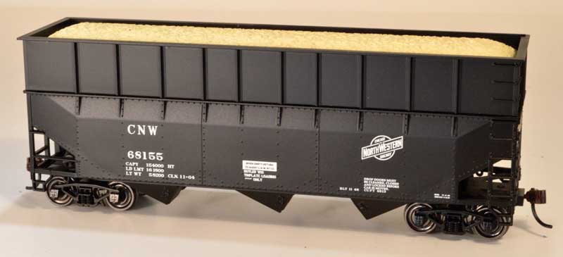 70-Ton Ribbed-Side Wood Chip Hopper with Ribbed Side Extensions - Ready to Run -- Chicago & North Western 68152 (Built 11-48, black, Scrap Metal Service)