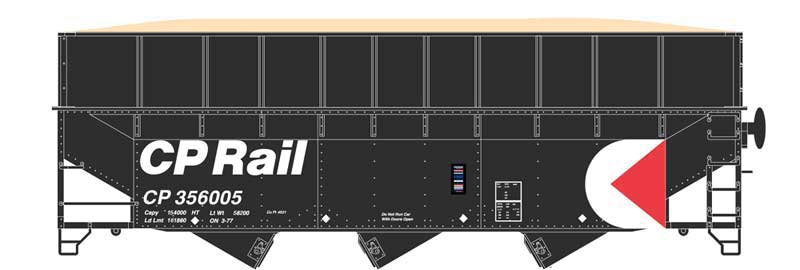 70-Ton Ribbed-Side Wood Chip Hopper with Ribbed Side Extensions - Ready to Run -- Canadian Pacific 356026 (Built 7-57, black, red, white, Multimark Logo)