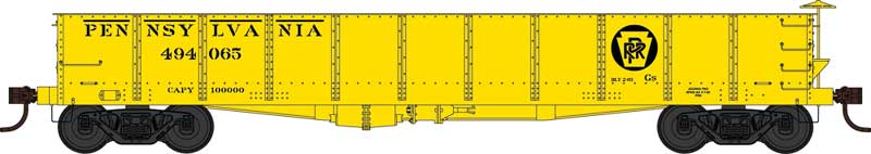GS 40' Gondola - Ready to Run -- Pennsylvania Railroad 494065 (MOW yellow, Built 2-03)