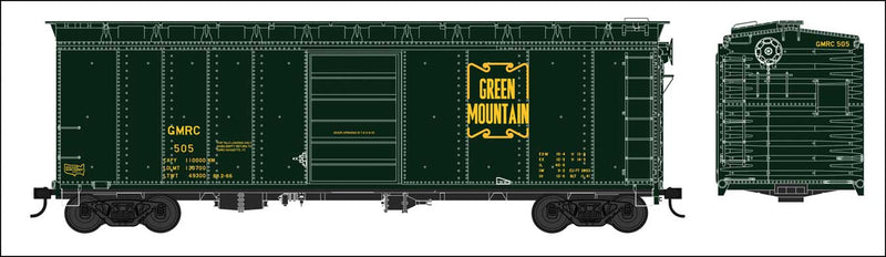 40' Single-Door Boxcar - Ready to Run -- Green Mountain Railroad #502 (green, yellow; Built 11-41, Repack 2-66)