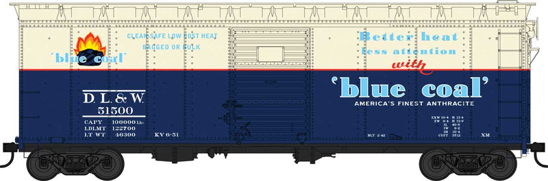 40' Single-Door Steel Boxcar - Ready to Run -- Delaware, Lackawanna & Western 51507 (blue, white, Blue Coal Markings)