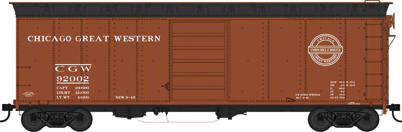 40' Single-Door Steel Boxcar - Ready to Run -- Chicago Great Western 92009 (Boxcar Red, black, Corn Belt Logo)